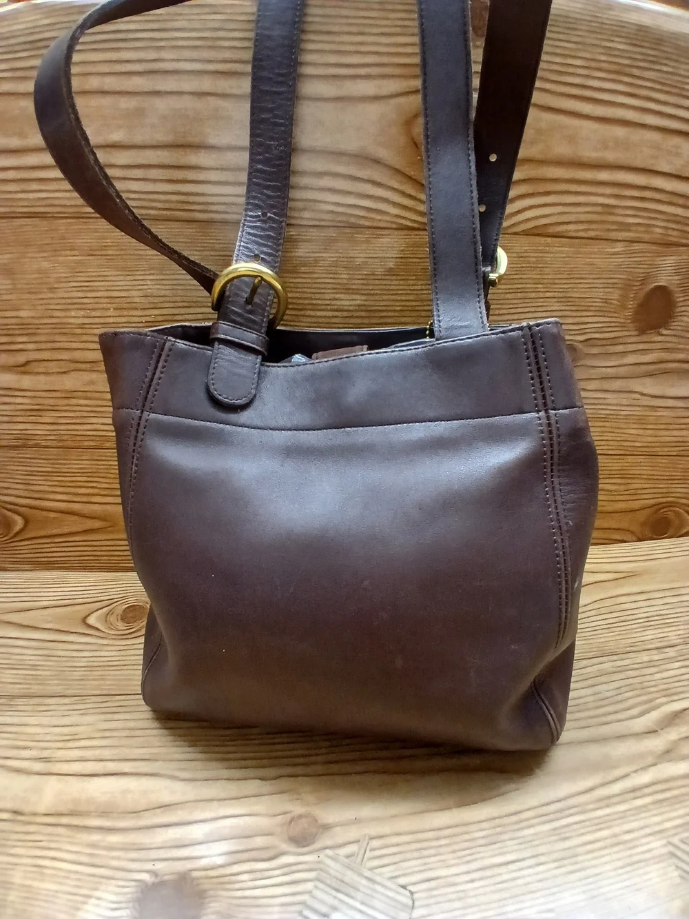 Coach Dark Brown Leather Messenger Tote with Adjustable Straps